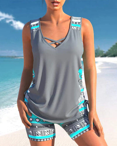 Lila® | Tankini mit Tribal-Print und gekreuzten Details