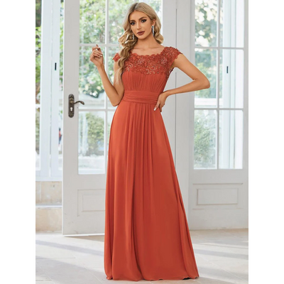 Damen Plissee-Kleid mit Rund Ausschnitt | Maxi