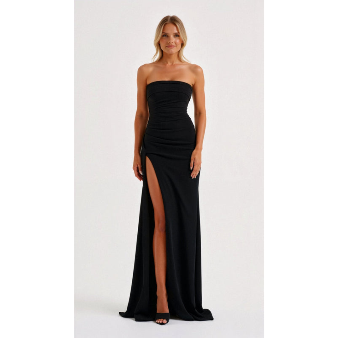 Damen Schwarzes Trägerloses Kleid | Maxi