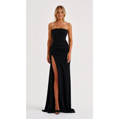 Damen Schwarzes Trägerloses Kleid | Maxi