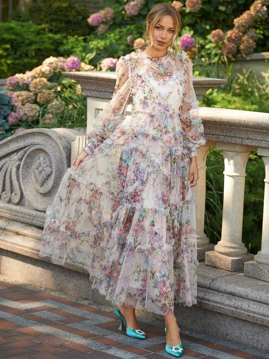Marissa - Romantisches Mesh Blumen Fantasie Kleid