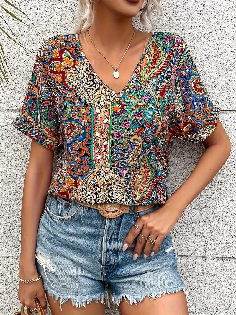 Lockeres Sommer Top mit Paisley Muster und Boho Leichtigkeit für Frauen