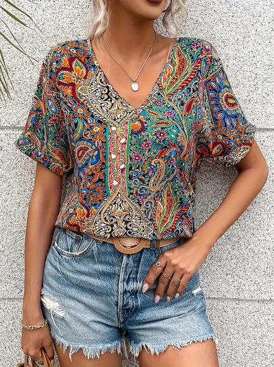 Lockeres Sommer Top mit Paisley Muster und Boho Leichtigkeit für Frauen