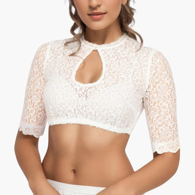 Spitzen Dirndl bluse mit Schlitz für Damen - Oktoberfest 2025