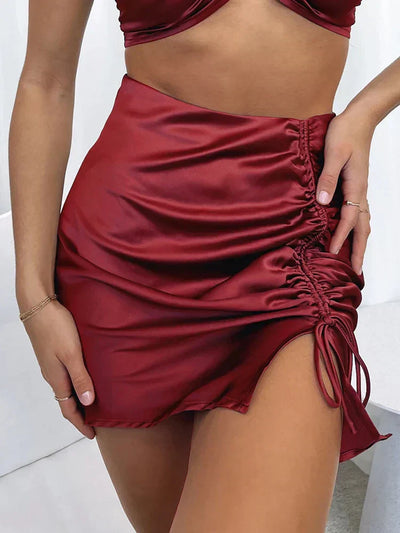 Satin Minirock Damen – Hochtailliert, Glänzend, Vegan, Sommer