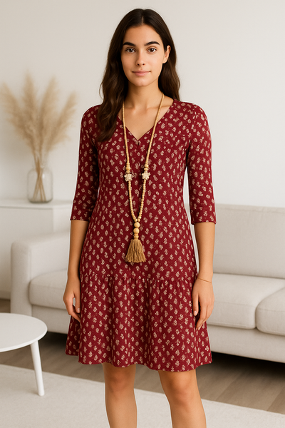 Geblümtes Midikleid mit V-Ausschnitt