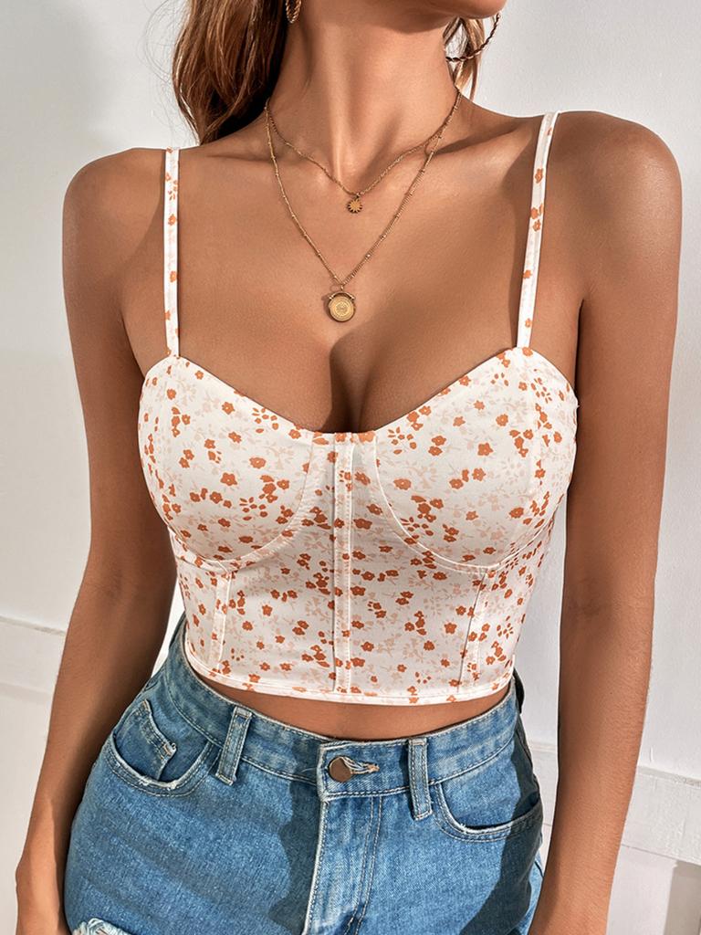 Träger Crop Top mit Blumenmuster und zarten Details für Frauen