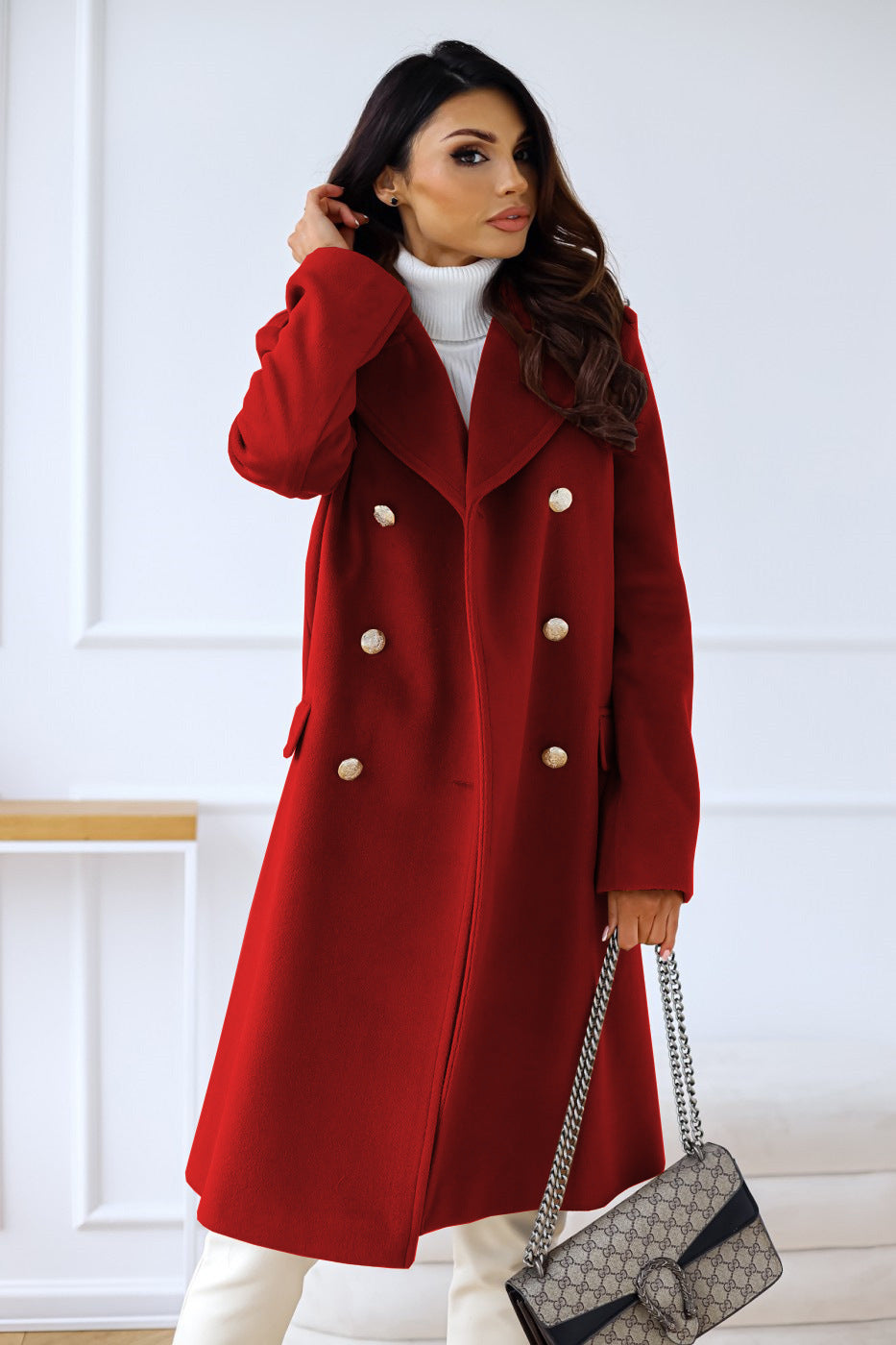 Trenchcoat Damen Elegant | Winter Lang Doppelreihig