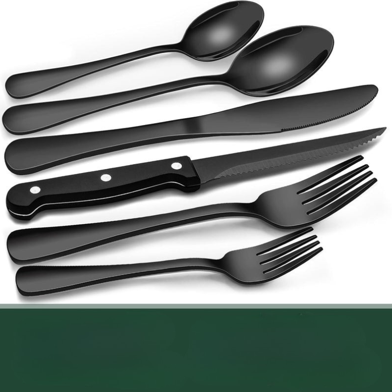 24-teiliges schwarzes Edelstahl-Besteckset für 4 Personen – Modernes Design, spülmaschinenfest