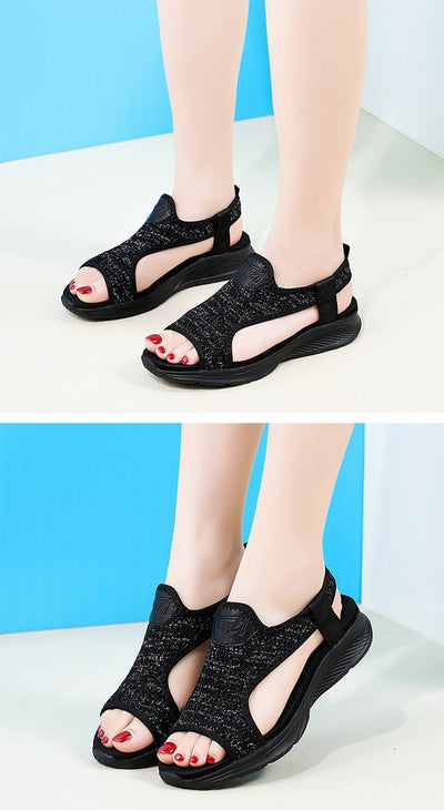 Damen Sport Sandalen leichte Sohle schwarz atmungsaktivem Stoff - Naira