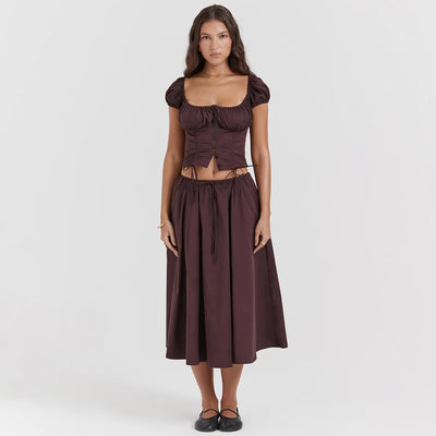 Tania - Puffärmeliges Top mit quadratischem Ausschnitt & Rock-Set