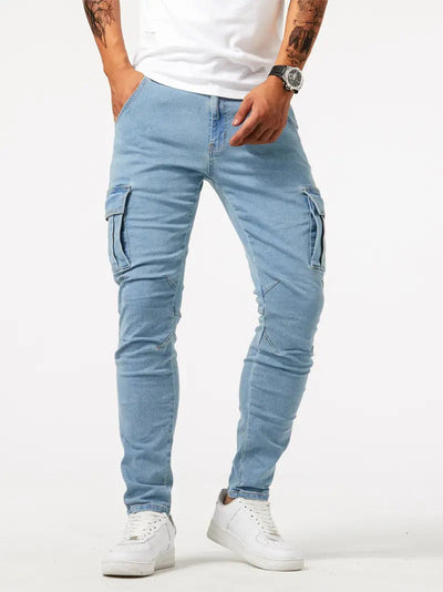 Hellblaue Cargo-Hose aus Stretch-Denim für Herren - Denver