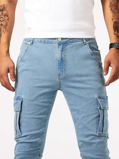 Hellblaue Cargo-Hose aus Stretch-Denim für Herren - Denver
