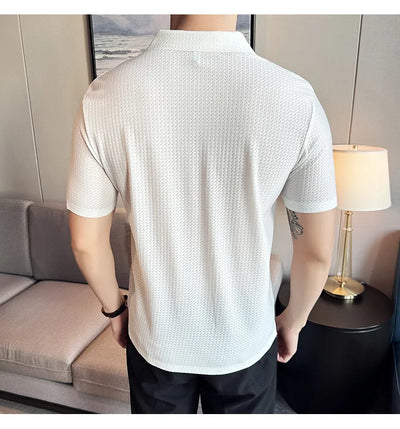 Herren Polohemd britischer Stil Waffel Textur schwarz elegant - Lionel