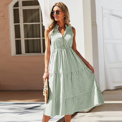 Ärmelloses Midikleid mit gestreiftem Hemd - Estela