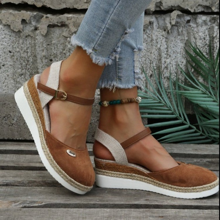 Damen Keilsandalen aus Canvas mit verstellbarem Espadrille-Riemen - Clara