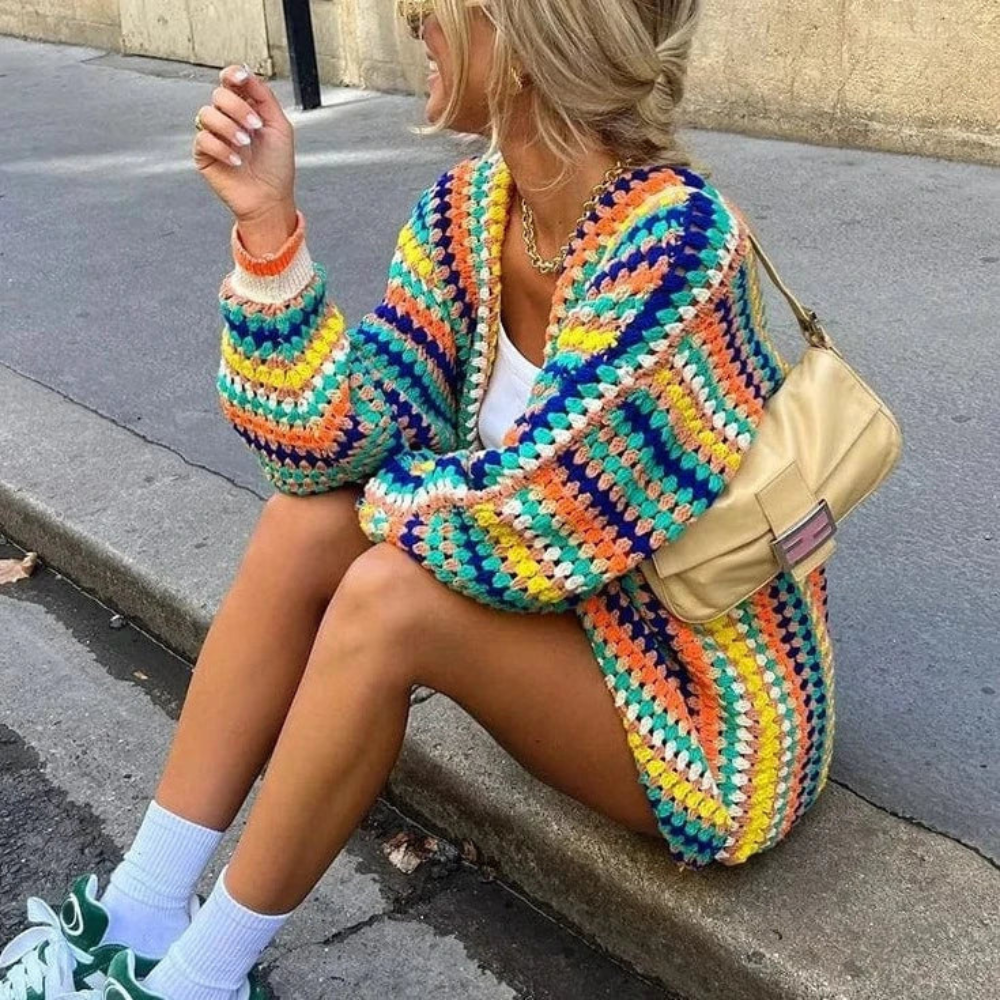 Sunshine – Oversize Strickjacke im Boho-Stil für Damen