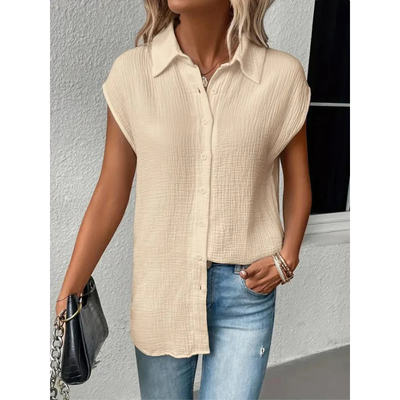 Strukturiertes Button Down Hemd Für Damen | Kurzarm