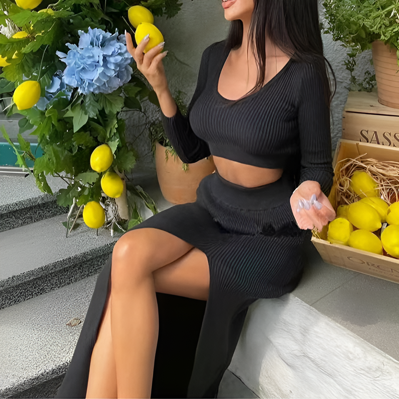 Giulia | Zweiteiliges Set aus Crop-Top & Schlitzrock