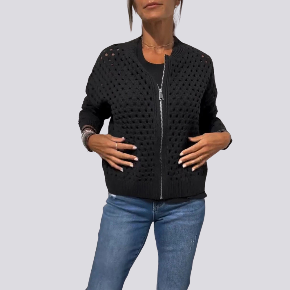 Lyane - Elegante Lochstrick-Jacke mit Reißverschluss