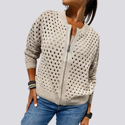 Lyane - Elegante Lochstrick-Jacke mit Reißverschluss