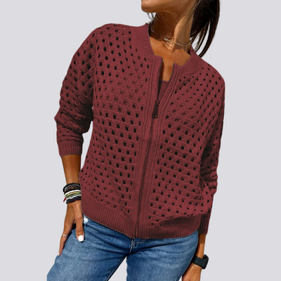 Lyane - Elegante Lochstrick-Jacke mit Reißverschluss