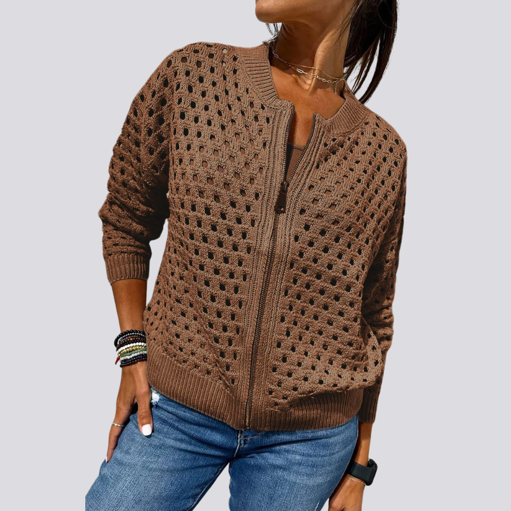 Lyane - Elegante Lochstrick-Jacke mit Reißverschluss