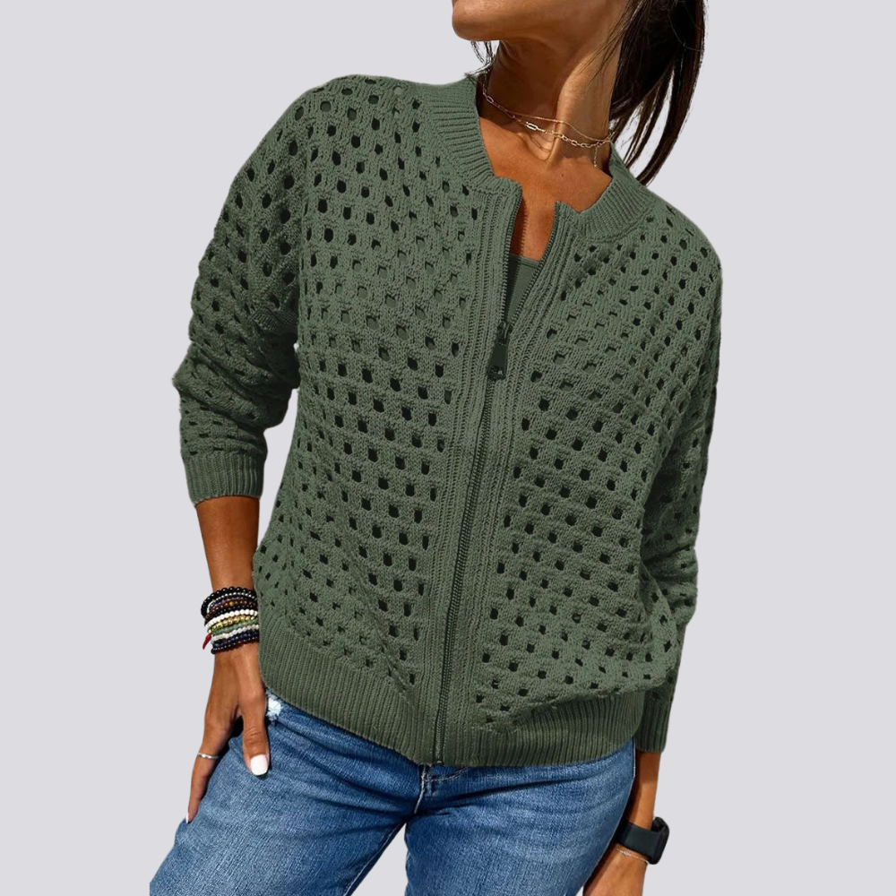 Lyane - Elegante Lochstrick-Jacke mit Reißverschluss