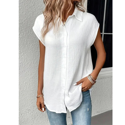 Strukturiertes Button Down Hemd Für Damen | Kurzarm