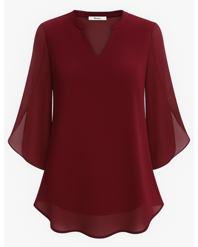 Damen Elegante V-Ausschnitt Bluse | 3/4 Ärmel