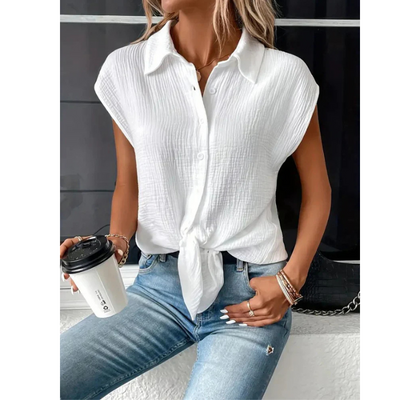 Strukturiertes Button Down Hemd Für Damen | Kurzarm
