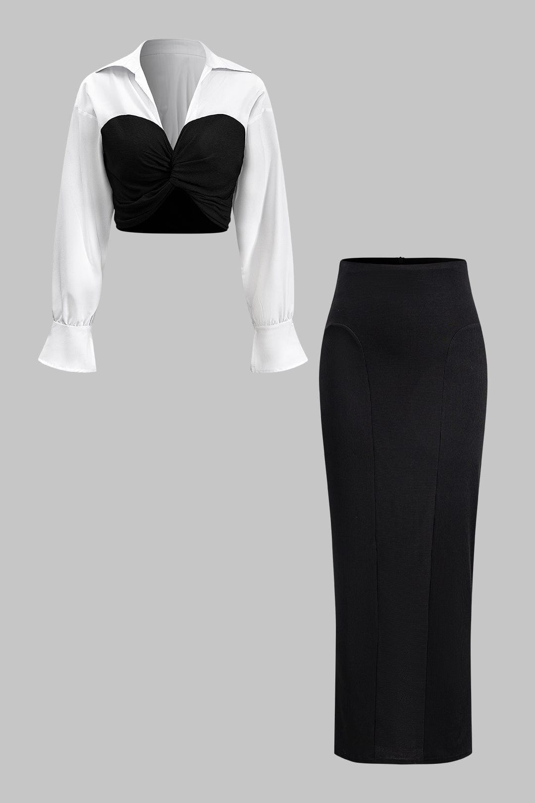 Martina | Elegantes Zweiteiler-Set mit Corsagen-Bluse & Bleistiftrock