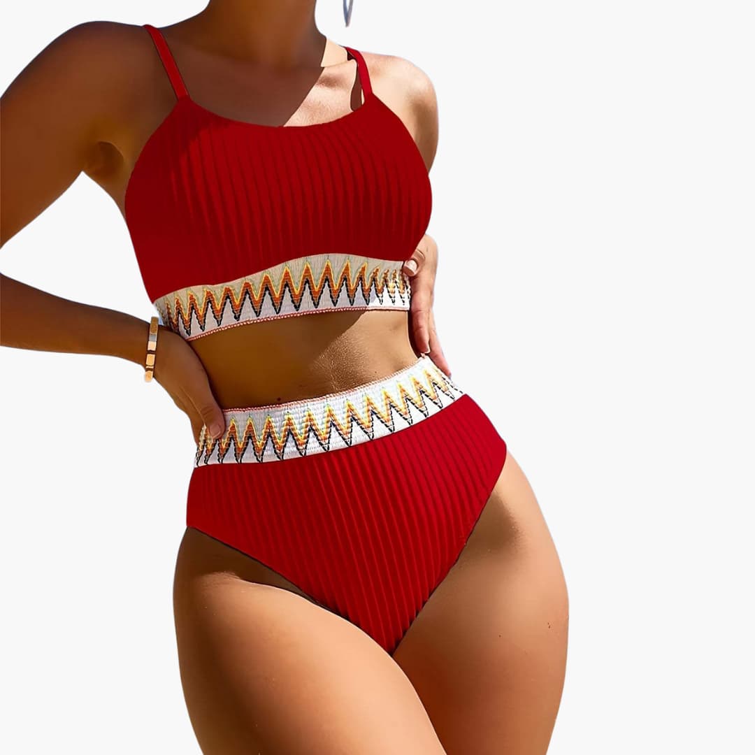 Damen-Bikini-Set mit geripptem Top und Bikinihose mit hoher Taille