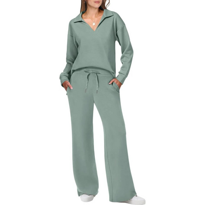 Zweiteiliges Damen Set Mit V-ausschnitt Und Lockerer Hose | Schick