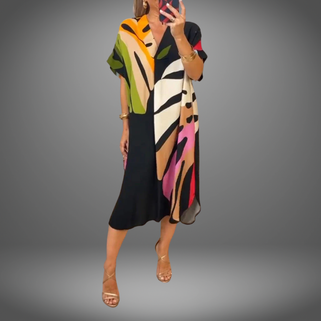 Selma©️ | Lässiges Kleid mit buntem Blätterprint