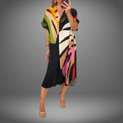 Selma©️ | Lässiges Kleid mit buntem Blätterprint