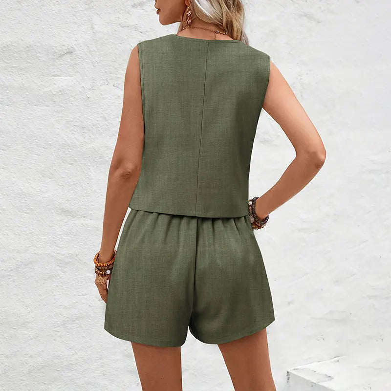 Damenset mit eleganter Weste und Shorts mit hoher Taille in unifarben - Camila