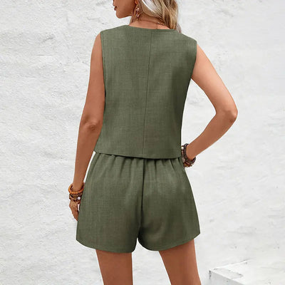 Damenset mit eleganter Weste und Shorts mit hoher Taille in unifarben - Camila