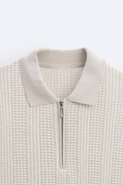 Strukturiertes Strick-Polo mit Reißverschluss