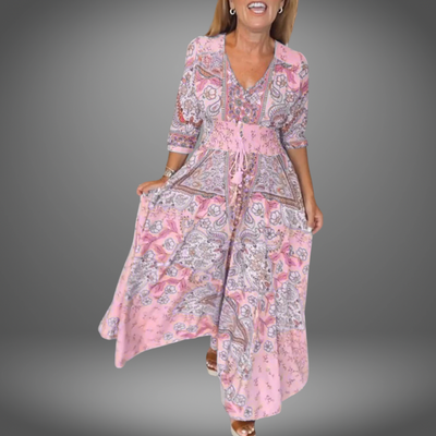 Viktoria©️ | Festliches Kleid mit V-Ausschnitt und Dreiviertelärmeln