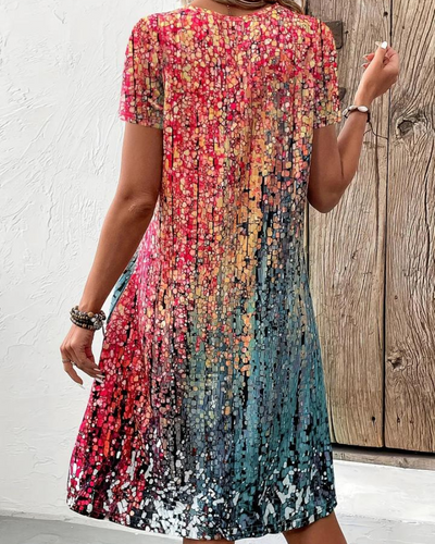 Bedrucktes V-Ausschnitt Midikleid für Damen