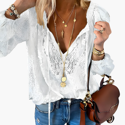 Boho-Bluse mit Schlitz-Ausschnitt für Damen - Luftig & Elegant