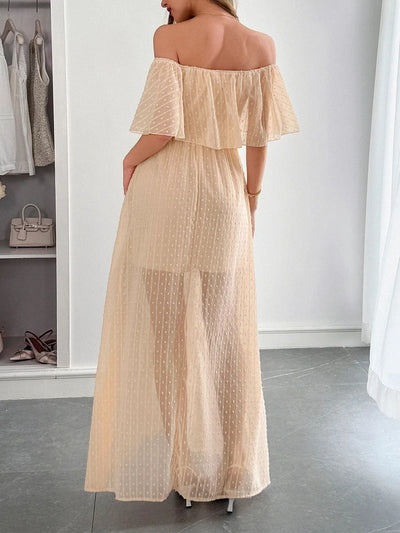 Langes Damen Kleid Plumeti Chiffon Bardot Ausschnitt - Julieta