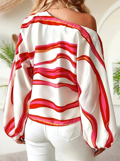 Schulterfreie Bluse mit geometrischem Muster für Frauen