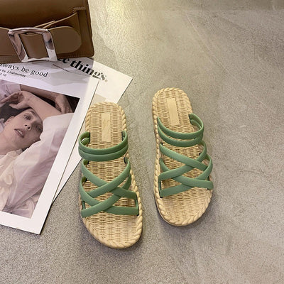 Flache Damen Sandalen mit gekreuzten Riemen Römischer Stil gelb - Soléa