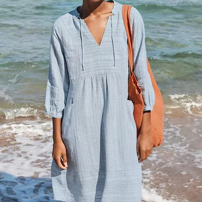 MAÉ - Leichtes Boho-Kleid in Himmelblau – Dein luftiger Begleiter für Strand &amp; Stadt