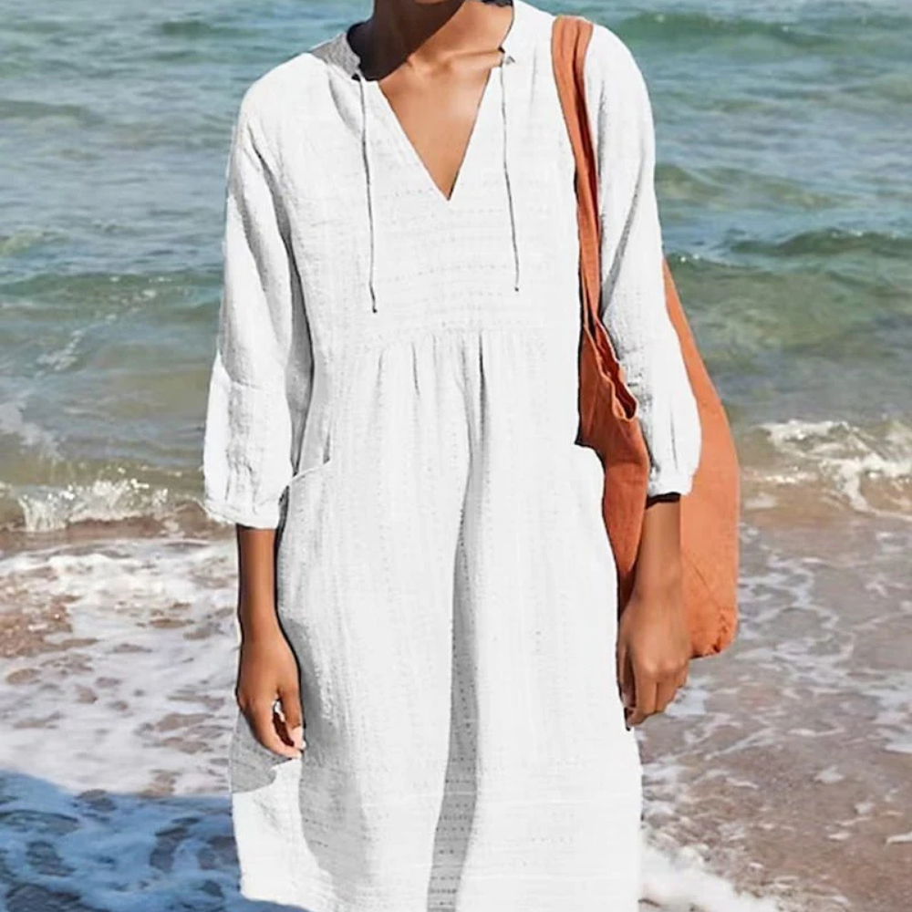 MAÉ - Leichtes Boho-Kleid in Himmelblau – Dein luftiger Begleiter für Strand &amp; Stadt