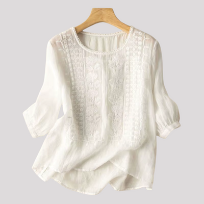 Aurélie –  Bluse in Weiß mit Stickerei