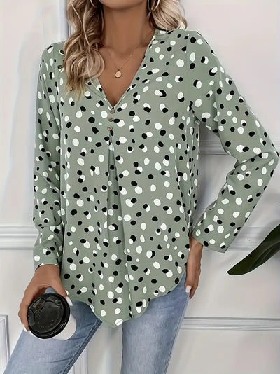 Bluse mit Alloverdruck und Knopfdekor