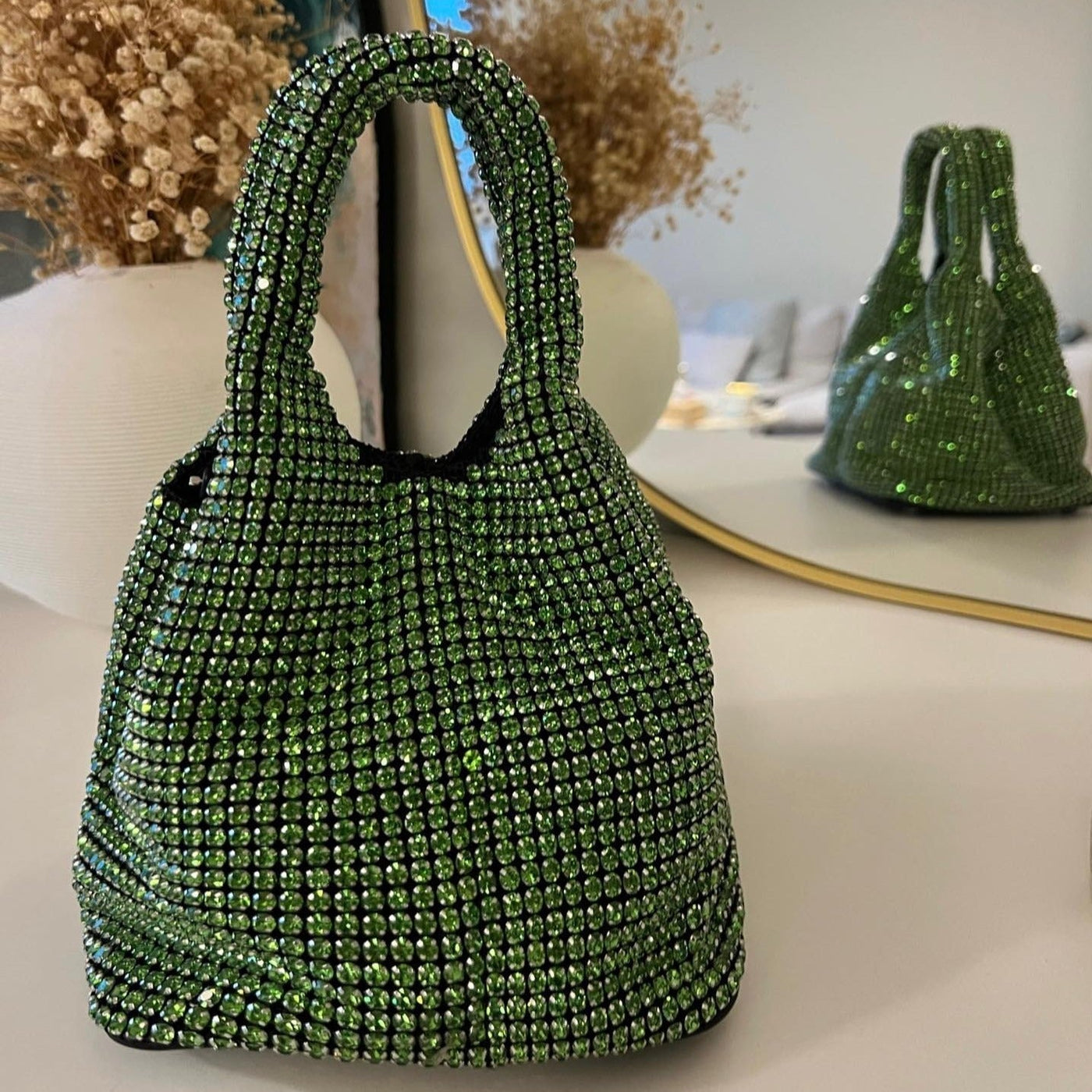 Glitzernde Strass Abendtasche Damen – Mini Clutch mit Schulterkette